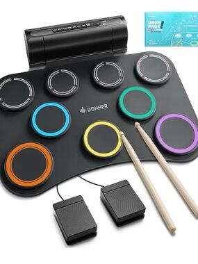 Donner Electronic Drum Pad Kit - Black with Color Accent Pads